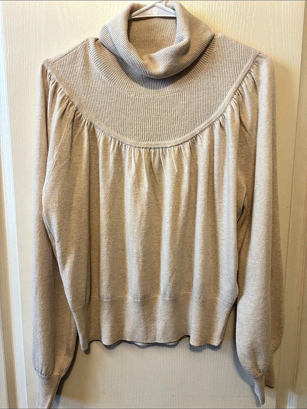Madewell Cream Shirred Balloon Sleeved Turtleneck Sweater Medium